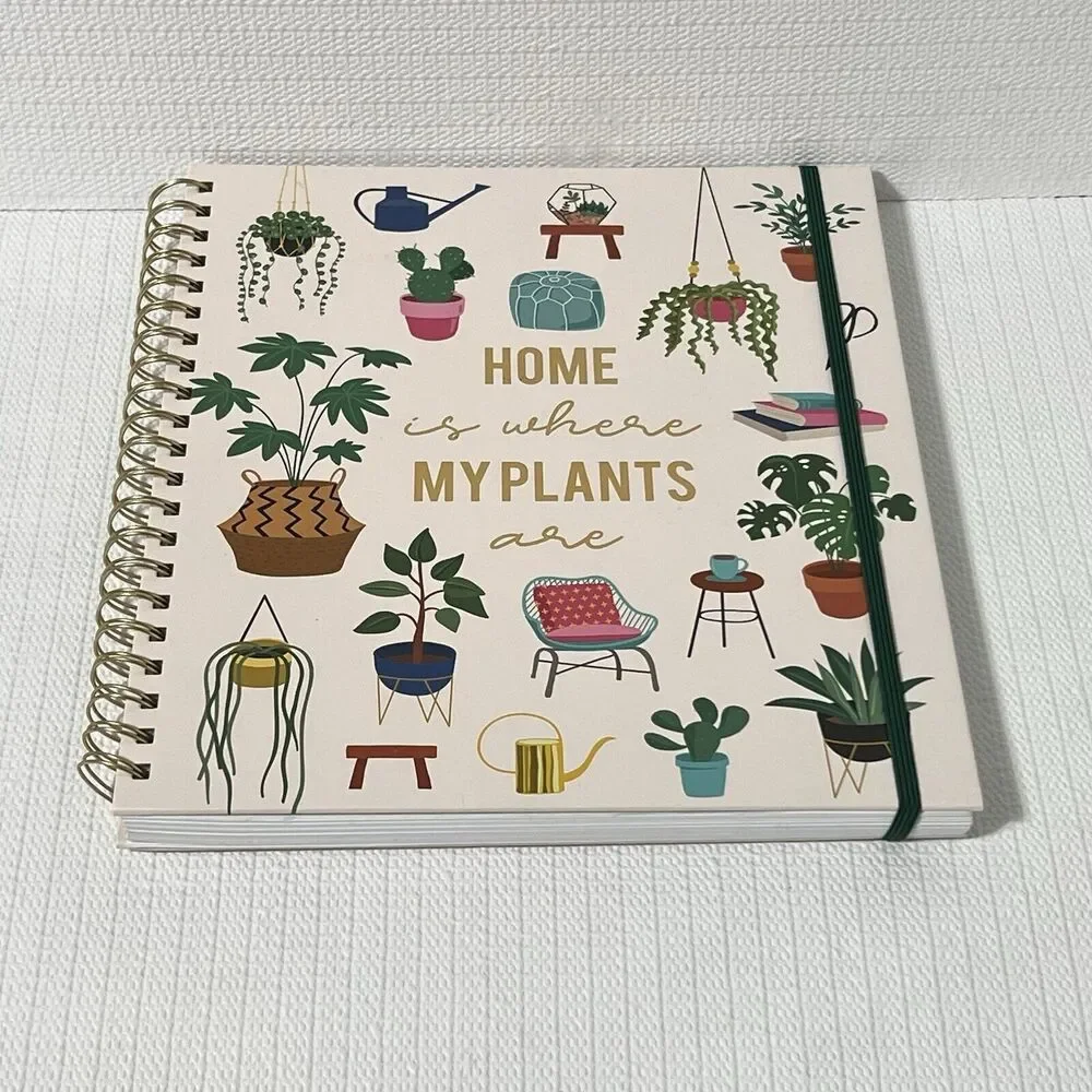 HOME is Where My PLANTS Are Hardcover Spiral Notebook Journal Pink Gold Lined